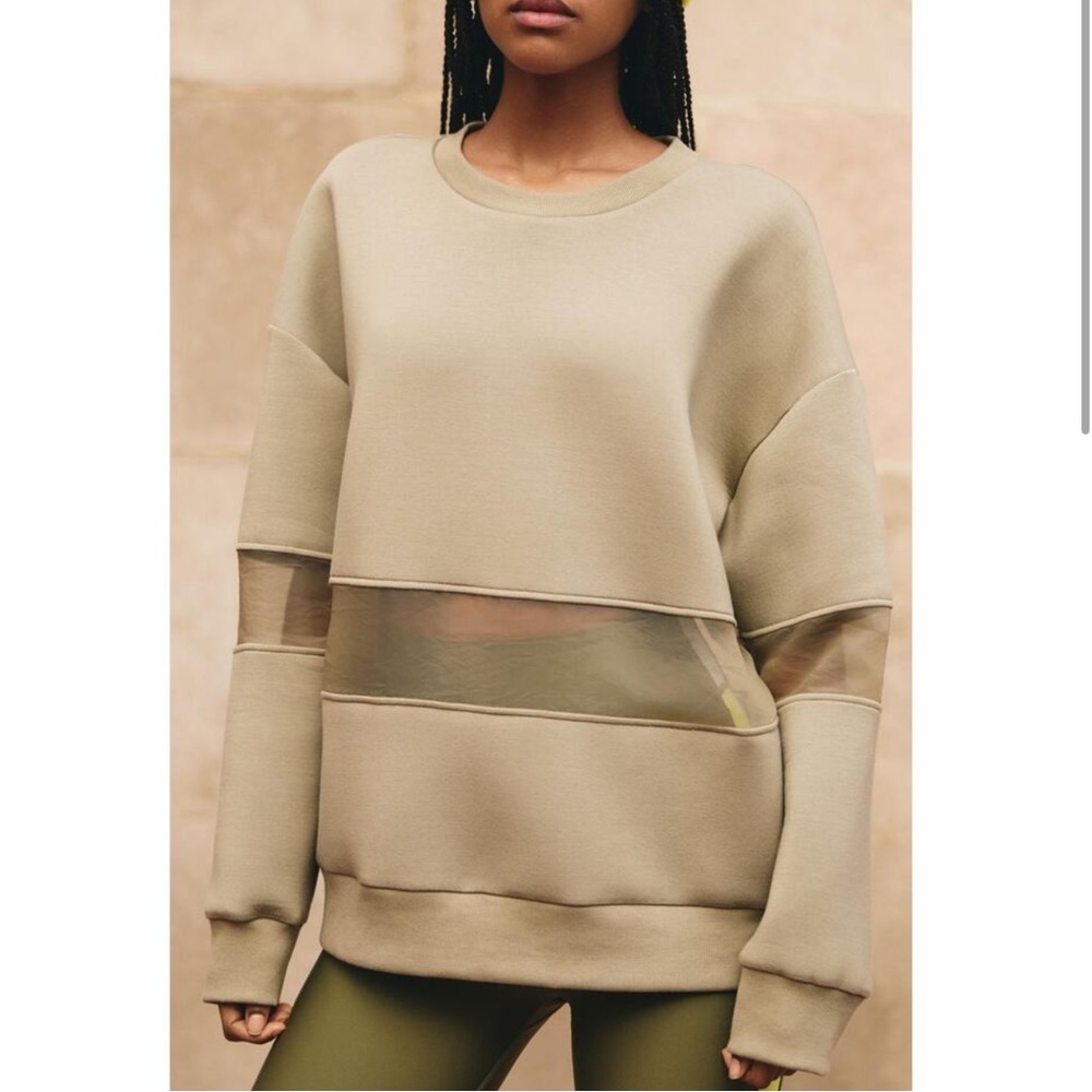 Anthropologie Olive Sweatshirt with Sheer Panel